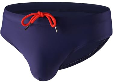 Summer Code Costume Uomo Slip da Bagno Resistente al Cloro Traspirante Pantaloncini Nuoto con Coulisse, Blu Navy, Large