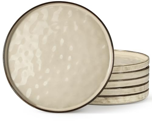 Onader Speiseteller 6er set, 26cm Teller Steingut, Kuchenteller Porzellan mit erhöhtem Rand, Pastateller Geschirr zum Servieren, Spülmaschinenfest & Mikrowellenfest – Cappuccino Khaki