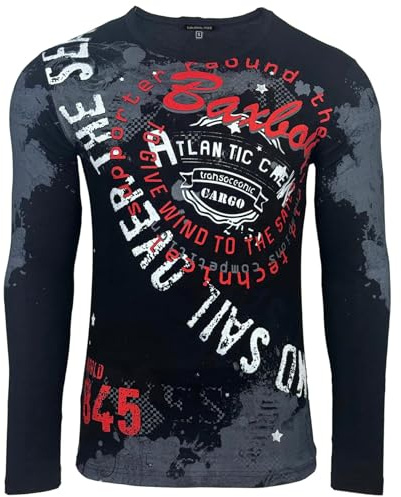 Subliminal Mode T-Shirt Homme Manches Longues Col Rond en Coton Délavé Style Mordene/Vintage - Imprimé Unique - Coupe Classique BX705 - Noir L