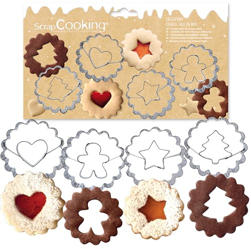 ScrapCooking - 4 Découpoirs de Noël Linzer - Emporte-Pièces pour Biscuits Fourrés - Kit Moules Petits Gâteaux - Tartelettes Sablés Confiture Chocolat - Accessoires Pâtisserie Enfant Goûter - 2104