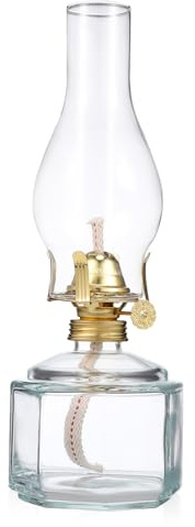 TOYANDONA Vintage Öllampe mit Winddichtem Glas und Goldfarbenem Dochtaufsatz Dekorative Petroleumlampe mit Eckigem Sockel Einflammig für Indoor Outdoor Dekoration Romantische Atmosphäre