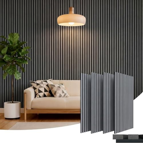 Clevich 3D Akustikpaneele 120x60x2.1cm,2,88m²-4 Stück Wandpaneele Holzoptik | Wandverkleidung Wandpaneele für effektiven Schallschutz, mit Filz Schalldämmung, für Wohnzimmer, Büro, Garderobe, Graueiche