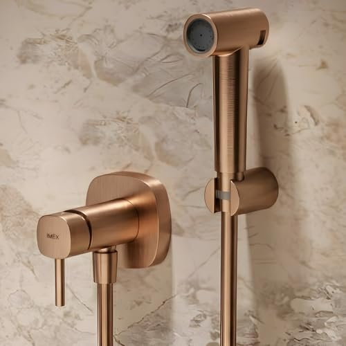 IMEX - Ducha Bidet Agua Fría y Caliente Color Oro Rosa Cepillado | Grifo Bidet Empotrado para WC | Ducha Higiénica Monomando para Inodoro | Grifería Sustituto de Bidé | Serie Toscana