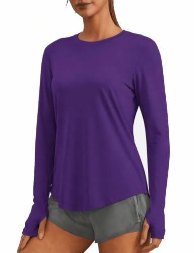 PINSPARK T-Shirt De Sport À Manches Longues pour Femme Protection Solaire UPF 50 Séchage Rapide Chemise Fonctionnelle Respirante Haut De Sport pour Fitness Yoga