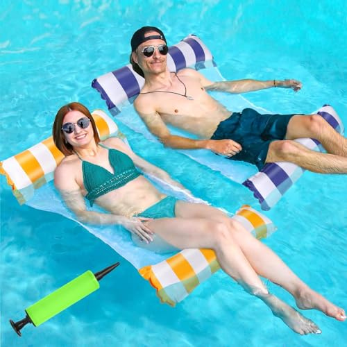 MAILLARD 2er Set Schwimmbadhängematten, 4 in 1 Multifunktionsliege für Wassererlebnisse, aufblasbare Erwachsene Wasserhängematte und aufblasbare Babymatratzen für Wasserspiele Reiter mundgeblasen