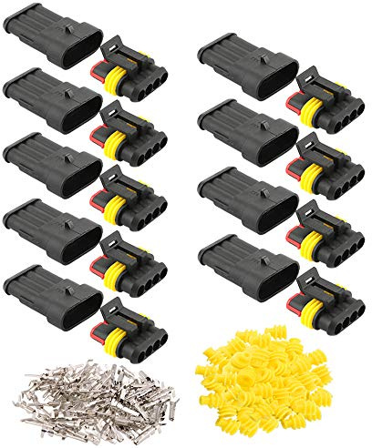 QitinDasen 9 Set 4 Polig Auto Wasserdichte Elektrische Steckverbinder, Versiegelte Wasserdichte Kabelverbinder Stecker Steckdose Kit, für Auto LKW Boot