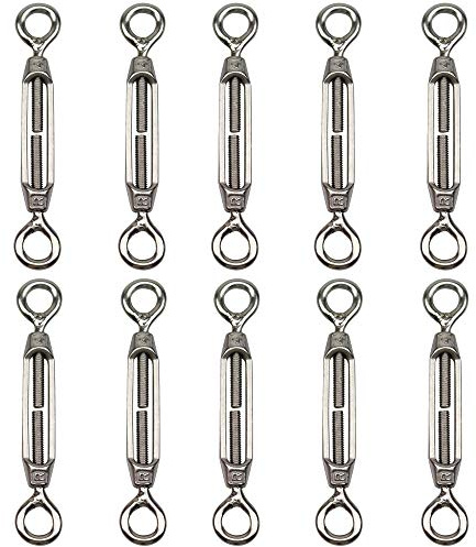 POFET - Tenditori M4 in acciaio inox 304 per funi, con due ganci, forte tensione, da usare per parasole, installazione tende, cavi di fissaggio o corde, 10 pezzi