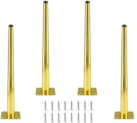 Seimneire 4pcs 16 Inch Furniture Legs, Straight Conical Metal Legs Luxury Gold Mid-Century Style Furniture Feet for Sofa Cabinet Table Chair Cupboard Couch Ottoman Home DIY Projects