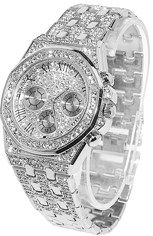Halukakah Diamant Golduhr für Männer,Platin Weißgold Plattiert 20mm Breite Quarz Armband 22cm,mit Geschenkbox
