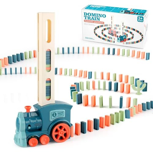 OBEST Domino Zug Spielzeug, 80 Pcs Elektrischer Bahn Set, Automatische Platzierung von Blöcken, Pädagogisches Spielzeug-Geschenk für Mädchen und Jungen Ab 3 Jahren