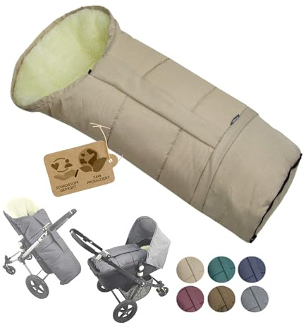 BAMBINIWELT Winterfußsack MUMIE MELIERT – universaler Fußsack aus Lammwolle für Kinderwagen, Buggy & Schlitten – Wasser- & windabweisend, größenverstellbar (90-110 cm) (beige)
