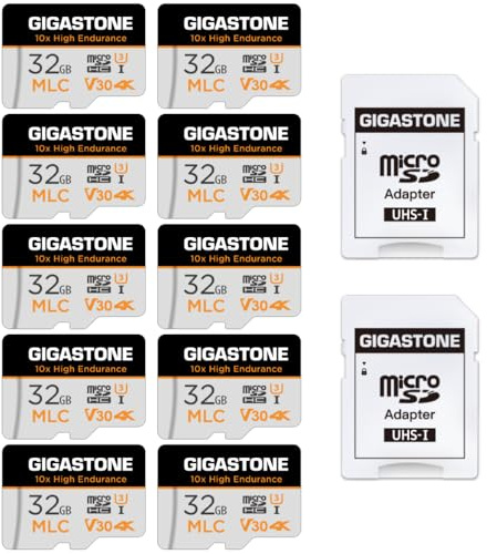 [10x High Endurance] GIGASTONE Industrial 32GB 10-Pack MLC Micro SD Card, 4K Video Recording, Security Cam, Dash Cam, Surveillance Compatible 95MB/s, U3 C10, with Adapter [5-Yrs Free Data Recovery]