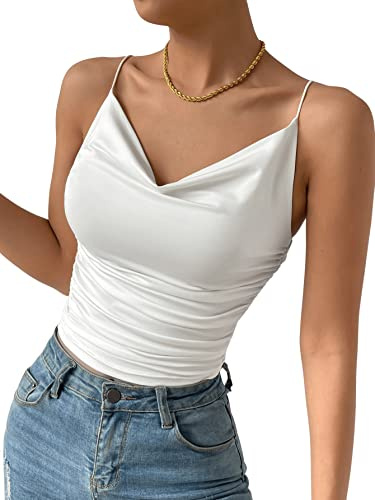 GORGLITTER Crop Toppar damer rygglös top Summer Going Out Toppar Party Top, Vit, S