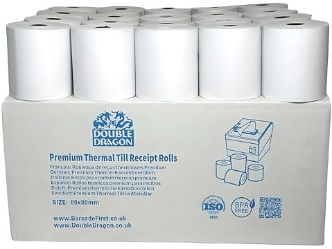 Double Dragon Thermopapier-Kassenrollen, 80 x 80 mm, geeignet für EPOS Epson, Star, Samsung, Bixolon, POS-Terminals, 10 Rollen
