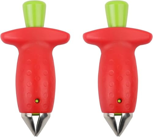 Strawberry Huller Fruit Slicer Set, Red/Green（2packs) Sold by Air mingo