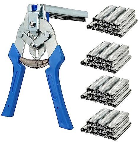 Hog Ring Pliers Kit Auto Upholstery Type M Nail Ring Pliers with 2400 pcs Nails Heavy Duty Hog Wire Fence Cage Clips and Pliers Multi Function Wire Plier Tool for Chicken Rabbit Cat Dog Cage Fence