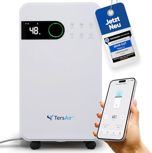 Premium Luftentfeuchter 12L/24h, Luftreiniger Ionisator, Wäschetrockner 3 in 1. Entfeuchter Elektrisch, Luftentfeuchter Keller, Entfeuchter Wohnung - TersAir O₂