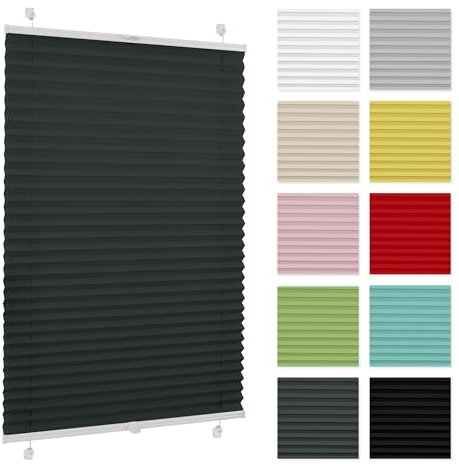 Plissee ohne Bohren 70 cm x 200 cm - Anthrazit - Plissee klemmfix, Rollos für Fenster ohne Bohren, Jalousien Fenster für innen, Raffrollo, Fenster plissee