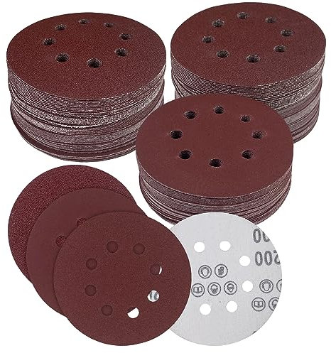 Fousenuk 80 pièces Disque Abrasif ø 125 mm, 8 Trous Disque Poncage, Papier à Poncer, 40/60/80/120/180/240/320/400 Grit Postuler Disque a Poncer, Abrasif Idéal pour Poncer/Polir/Dérouiller