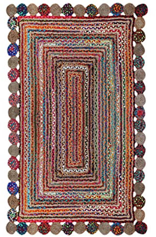 CASAVANI Teppich mit gewelltem Rand, natürliche Chindi-Baumwolle und Jute, Cape Code-Kollektion, rechteckiger gewebter Teppich, 1,2 x 3,6 m, mehrfarbiges Muster, Teppiche für Wohnzimmer, Schlafzimmer,