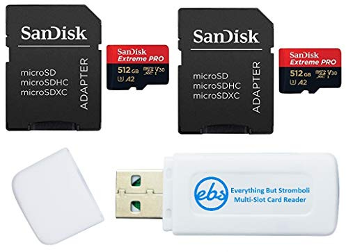 SanDisk - Tarjeta de memoria MicroSD Extreme Pro de 512 GB (2) funciona con GoPro Action Camera Hero 12 Black (SDSQXCD-512G-GN6MA) U3 V30 Bundle con (1) Everything But Stromboli MicroSDXC y lector de