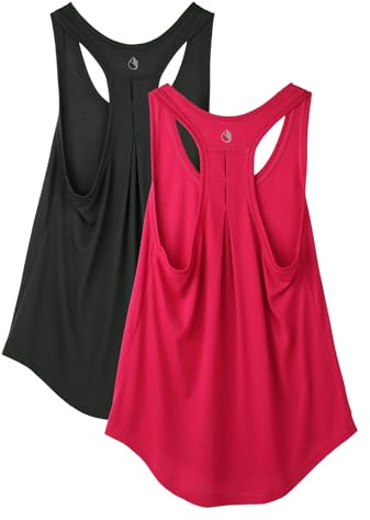 icyzone Damen Sport Top Racerback Leichte Yoga Tank Tops Fitness Casual Shirt Oberteile, 2er Pack