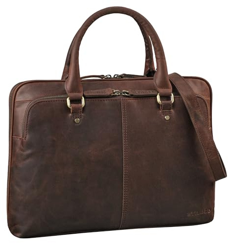 STILORD Celine Schmale Businesstasche 13,3 Zoll Laptop-Tasche Damen Umhängetasche Herren Schultertasche Dokumententasche A4 für Büro Arbeitstasche Farbe:Zamora - braun