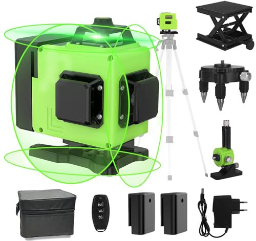 Jianyana Laser Wasserwaage Grün 16 Linien, 4×360° Wasserwaage 360° Kreuzlinienlaser Selbstnivellierend Kreuzlaser FüR Innen- Und AußEnbereich Baustelle，2 x Batterie