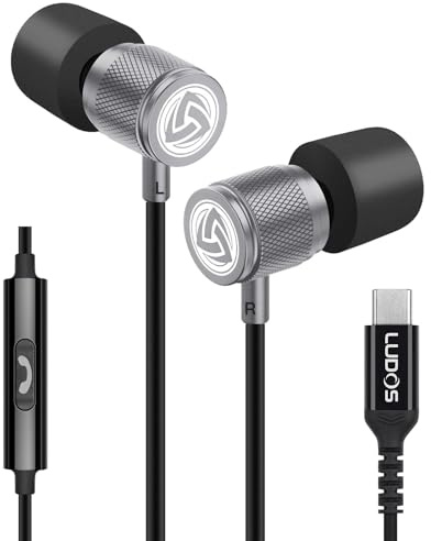 Ludos Ultra Auriculares USB C con Micrófono, Garantía de 5 años, Auriculares Tipo C con Cable para iPhone 16 15 Pro MAX Plus Samsung Galaxy S24 S23 S22 Ultra S21 FE S20 A53 A54, iPad Pro 2022 iPad