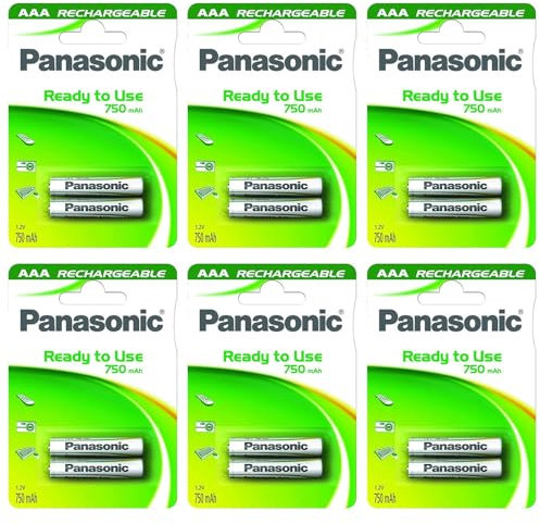 PANASONIC Lot de 6 Blisters de 2 Piles Rechargeables NiMH Micro AAA 750 mAh Ready to Use