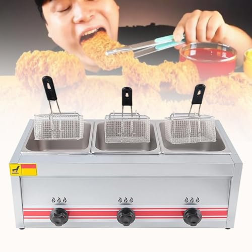 LSHFYV Friteuse a Gaz, Friteuse à Gaz Professionnelle Gpl, Friteuse Commerciale en Acier Inoxydable avec Paniers Et Couvercles De Friteuse pour Frire des Aliments Cuisiner,Triplecylinder10l+10l+10l