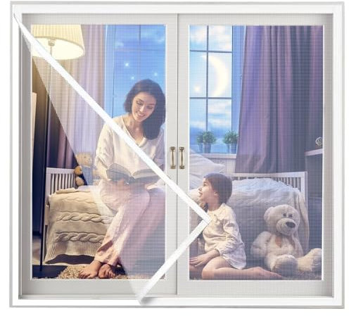 Fly Screen Window - Insect Protection Roller Blind self-Adhesive - Fly Screen Fiberglass net 150x150cm Window Screen mesh White