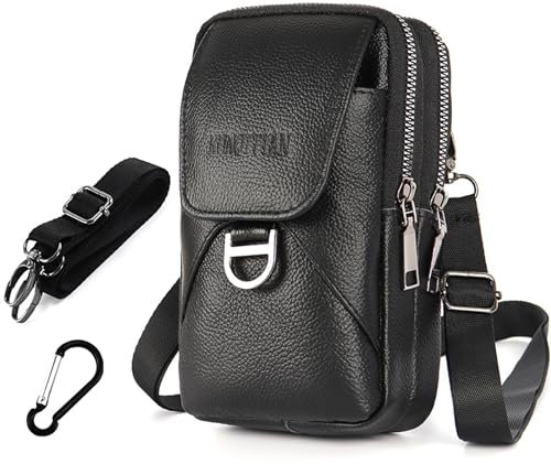 JiaDanweng Cintura Marsupio Uomo Tracolla Borsa - Pelle Custodia Porta Cellulare per Portafoglio Kit Phone Pouch - Piccolo Accessori Borsello Moschettone Smartphone Lavoro Trekking