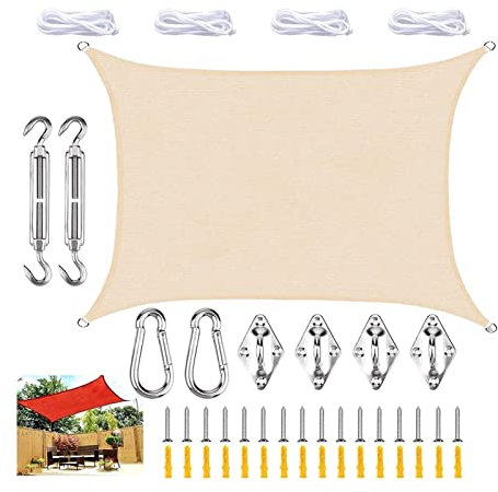 Vela Ombreggiante Rettangolare 3x4m Vela Ombreggiante Impermeabile Protezione Raggi UV Con Corda E Kit Di Montaggio, Resistente E Traspirante, For Patio Giardino Terrazza Parasole a vela(Beige,3x4m)