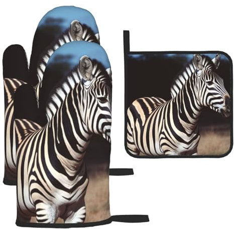 Oven Mitts and Pot Holders Set 3 pcs Kitchen Oven Glove Animal Zebra Oven Mitt Heat Resistant Oven Glove for Cooking Non-Slip Cooking Gloves Washable Potholders for Baking BBQ