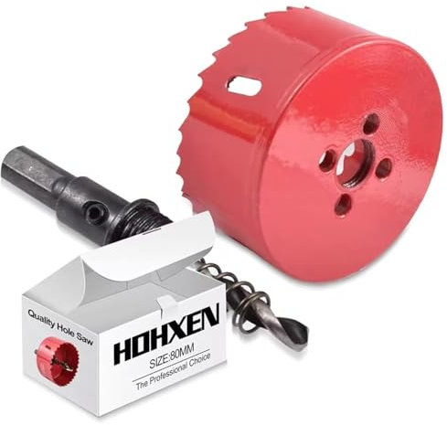 HOHXEN M42 HSS Sega a Tazza 80mm, Bimetallica Resistente con Punta di Posizionamento per il Taglio di Acciaio Dolce, Acciaio Inossidabile, Ghisa, Ottone, Alluminio, Legno, Tubo PVC, Cartongesso