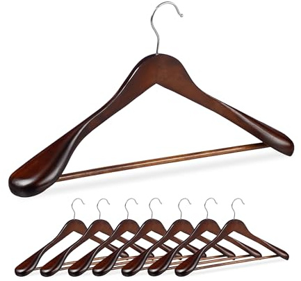 Relaxdays Anzug Kleiderbügel, 8er Set, breite Schulter, Hosenstange, für Jacke, Hemd, Hose, Holzkleiderbügel, Farbwahl