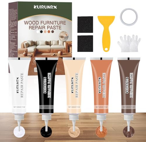 KUIRUNRX Kit Riparazione Mobili in Legno, 5 Pezzi Kit Riparazione Stucco per Legno, Per Legno, Riparare Eventuali Graffi, Crepe, Fori per Pavimenti, Tavoli, Armadietti Kit Riparazione in Laminato