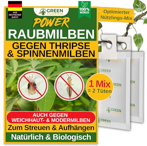 GREEN GUARDIA Power Raubmilben Mix gegen Thripse & Spinnmilben– 1 Mix mit 2 Tüten - Biologisches Mittel zur effektiven Thripse Bekämpfung–Umweltfreundlich, chemiefreie Mittel,einfache Anwendung