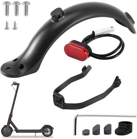 Elektroroller Hinterer Kotflügel mit Halterung für Xiaomi M365 Scooter | Heckkotflügel, Scooter Schutzbleche, Ersatzsatz mit Halterung, Rücklicht, Schrauben, Muttern für Xiaomi M365 1S, Pro, Pro 2
