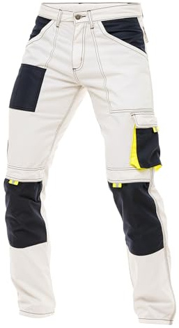 Morrab Men's Tactical Cargo Pants – Cordura Reinforced Work Trousers with Knee Pads, Holster Pockets and Safety Trousers White W36-L30