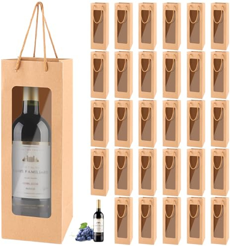 AKOLAFE 30 stycken flaskor presentpåsar kraftpapper flaskpåsar förpackning vinpåsar med handtag vinpåsar vinflaskor påsar påsar till jul, bröllop, fest, födelsedag (brun), BRUN, Jul halloween påsk