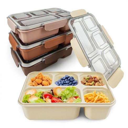 greenandlife Lot de 4 Bento Lunch Box, 5 compartiments, réutilisables pour la préparation des repas, Boite Repas pour Enfants Adultes, pour Micro-onde Lave-vaisselle