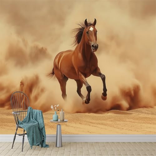 Fototapete Wandbild 3D Fototapete Laufende Pferde in der Wüste Vliestapete Wandtapete Foto für Design der Fernseh Hintergrund Gelb Fototapete 400 x 280 cm