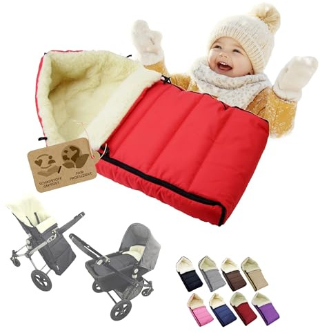 Saco de dormir para cochecito de bebé, con lana de cordero, cálido, lavable, 90 cm (rojo)