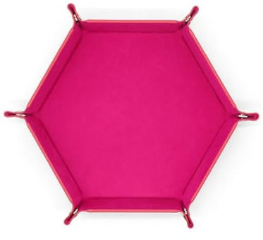 GreatRise Faltbar Würfelteller Hexagon Würfelbrett Würfelschale Samt Kunstleder Würfelunterlage Würfeltablett PU Würfel Tablett für Dungeons und Dragons RPG Spiele Tischspiele Brettspiel Rosa