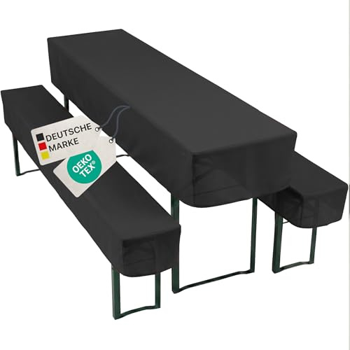 NYVI Biertischhussen Set NYVIGala Schwarz - 3-teiliges Hussen-Set für Bierzeltgarnitur - Tischhusse für 50x220 cm Biertische & 2 Bierbankhussen für 220x25 cm Sitzbänke - Waschbar, Oeko-TEX 100