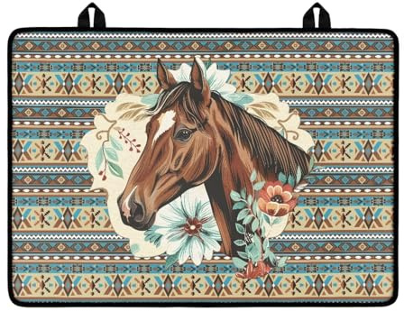 LACIYISON Aztec Horse Flower American Tribal Print Large Stove Top Cover for Electric Stove, Anti-Slip Mat for Glass Stove Top Protector Heat Resistant Square Pad Multipurpose Foldable Cooktop Cover