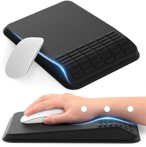 MEKASS Tapis de souris ergonomique avec repose-poignet, repose-poignet, pour soulager la douleur du canal carpien, mousse à mémoire de forme avec design massant, base antidérapante en polyuréthane