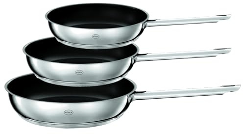 RÖSLE Pfannen-Set PUREELEMENTS 3-teilig, 20/24/28 cm, Antihaftversiegelung | Edelstahl 18/10, kratzfeste ProResist Beschichtung, induktionsgeeignet, backofenfest, spülmaschinengeeignet, silbern